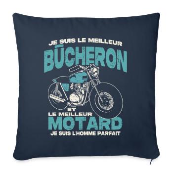 Le meilleur bûcheron et le meilleur motard - Housse de coussin décorative 45 x 45 cm - bleu marine - Devant