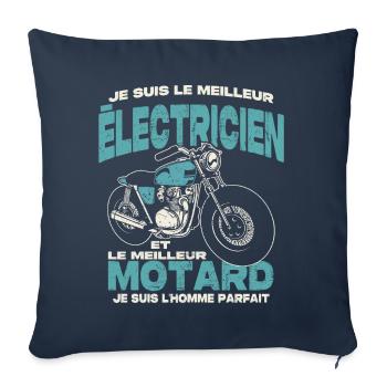 Le meilleur électricien et le meilleur motard - Housse de coussin décorative 45 x 45 cm - bleu marine - Devant