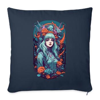 Fille gothique Pastel E-Girl Fantasy Design - Housse de coussin décorative 45 x 45 cm - bleu marine - Devant