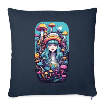 Festival Fantasy Psychédélique Goa Champignon Fille - Housse de coussin décorative 45 x 45 cm - bleu marine - Devant