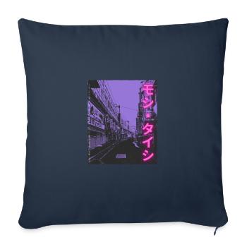 Esthétique japonaise Vaporwave Art années 90 - Housse de coussin décorative 45 x 45 cm - bleu marine - Devant
