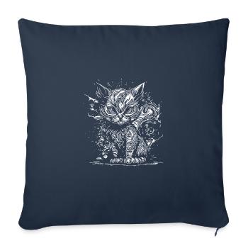 Petit Mauvais Chat dans Nature Splash Tattoo Style - Housse de coussin décorative 45 x 45 cm - bleu marine - Devant