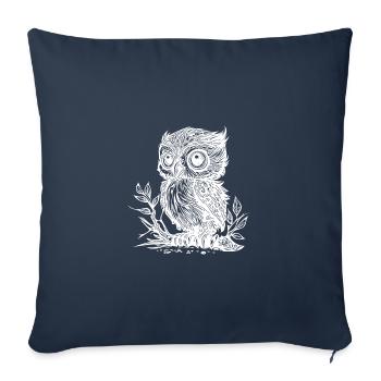 Mignon petit hibou vintage sur une branche - Housse de coussin décorative 45 x 45 cm - bleu marine - Devant