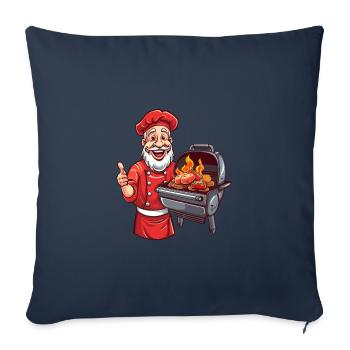 Père Noël barbecue magique de feu avec barbe et braises - Housse de coussin décorative 45 x 45 cm - bleu marine - Devant