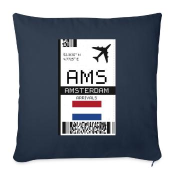 Carte d’embarquement pour Amsterdam, Pays-Bas - Billet AMS - Housse de coussin décorative 45 x 45 cm - bleu marine - Devant