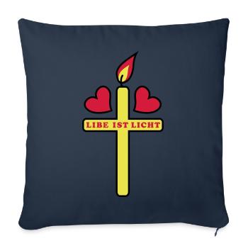 Coeur d'amour + croix 3c lumière - Housse de coussin décorative 45 x 45 cm - bleu marine - Devant