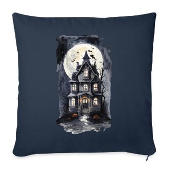 Maison hantée d’Halloween effrayante avec des chauves-souris - Housse de coussin décorative 45 x 45 cm - bleu marine - Devant