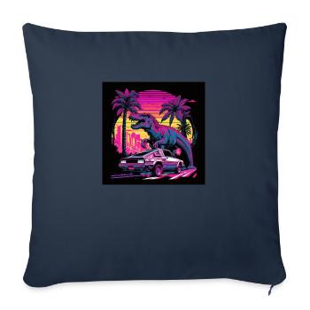 Dinosaurs with neon colors, synthwave / 80s - Sofa pillowcase 17,3'' x 17,3'' (45 x 45 cm) - navy - Front
