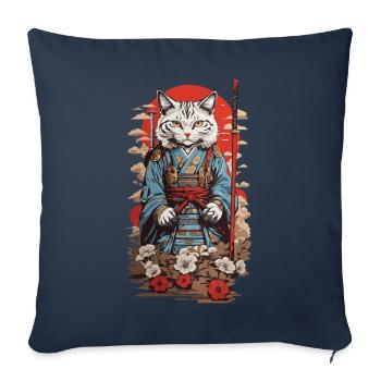 Chat Samouraï Rétro Japon Esthétique Chat Design - Housse de coussin décorative 45 x 45 cm - bleu marine - Devant