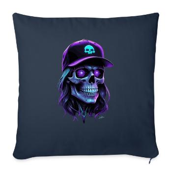 Crâne lueur violet hippie casquette - Housse de coussin décorative 45 x 45 cm - bleu marine - Devant