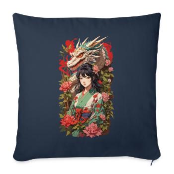 Dragon asiatique Anime esthétique fille Design - Housse de coussin décorative 45 x 45 cm - bleu marine - Devant