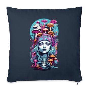 Psychedelic Goa Mushroom Girl Trance Festival Design - Sofa pillowcase 17,3'' x 17,3'' (45 x 45 cm) - navy - Front