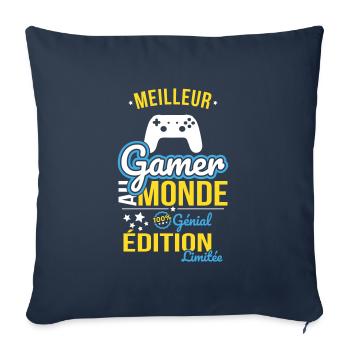Meilleur Gamer au monde - 100% génial - Housse de coussin décorative 45 x 45 cm - bleu marine - Devant