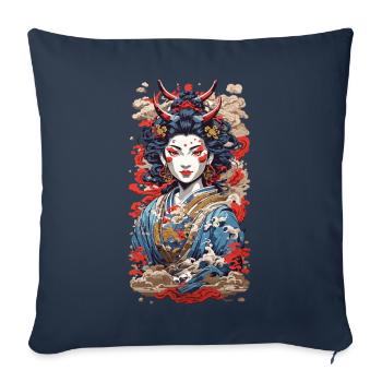 Geisha démon rétro ukiyo-e japon style - Housse de coussin décorative 45 x 45 cm - bleu marine - Devant