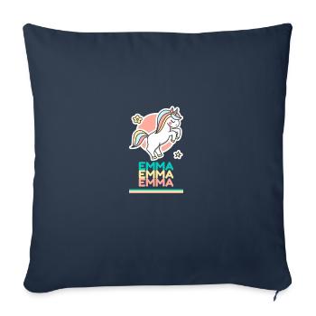 Emma Prénom Cadeau Douce Licorne - Housse de coussin décorative 45 x 45 cm - bleu marine - Devant