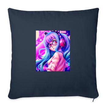 Pastel Esthétique Nerd Anime Fille - Housse de coussin décorative 45 x 45 cm - bleu marine - Devant