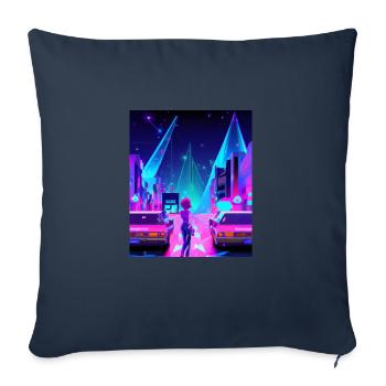 Vaporwave Esthétique Synthwave City Anime Girl - Housse de coussin décorative 45 x 45 cm - bleu marine - Devant