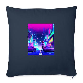 Vaporwave Aesthetic Synthwave City Anime Girl - Sofa pillowcase 17,3'' x 17,3'' (45 x 45 cm) - navy - Front