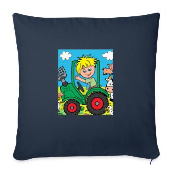 Tracteur vert anniversaire animaux de la ferme - Housse de coussin décorative 45 x 45 cm - bleu marine - Devant