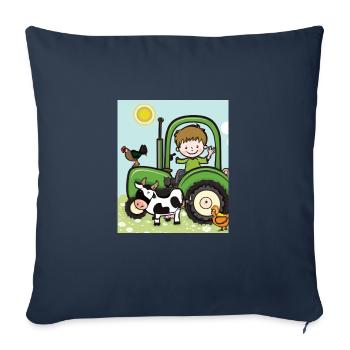Tracteur vert anniversaire animaux de la ferme - Housse de coussin décorative 45 x 45 cm - bleu marine - Devant