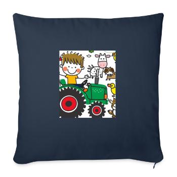 Tracteur vert anniversaire animaux de la ferme - Housse de coussin décorative 45 x 45 cm - bleu marine - Devant