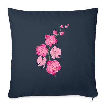 ORCHIDÉES fleur - cadeau d'amour - rose rose - Housse de coussin décorative 45 x 45 cm - bleu marine - Devant