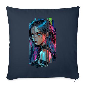 Cyber Frau Urbane Stadt Neon - Sofakissenbezug 45 x 45 cm - Navy - Vorne