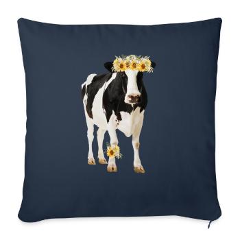 Vache Holstein avec des fleurs - Housse de coussin décorative 45 x 45 cm - bleu marine - Devant