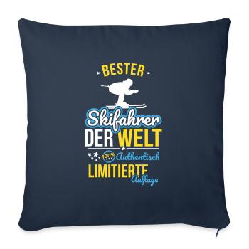 Meilleur skieur du monde - 100 % authentique - Housse de coussin décorative 45 x 45 cm - bleu marine - Devant