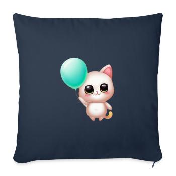 Chat avec ballon - Housse de coussin décorative 45 x 45 cm - bleu marine - Devant