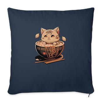 Kawaii Neko Cat Eating Ramen Noodles Japanese Food - Sofa pillowcase 17,3'' x 17,3'' (45 x 45 cm) - navy - Front