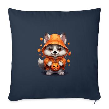 Mignon loup d’Halloween avec lanternes de citrouille - Housse de coussin décorative 45 x 45 cm - bleu marine - Devant