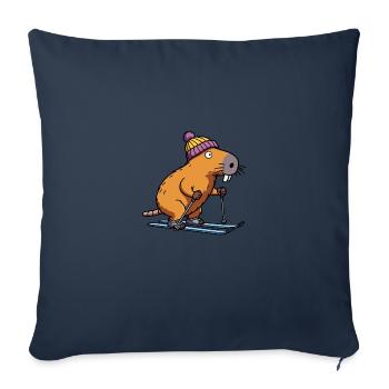 Comic Capybara Bonnet de ski Moniteur de ski Descente - Housse de coussin décorative 45 x 45 cm - bleu marine - Devant