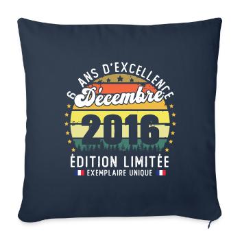 6 Ans Anniversaire Vintage Né en Décembre 2016 - Housse de coussin décorative 45 x 45 cm - bleu marine - Devant