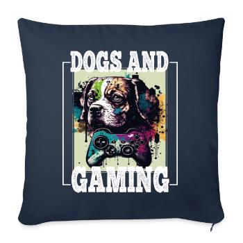 Chiens et jeux Hunde Gamer Controller Zocken - Housse de coussin décorative 45 x 45 cm - bleu marine - Devant