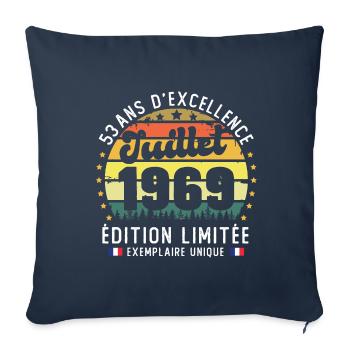 53 Ans Anniversaire Vintage Né en juillet 1969 - Housse de coussin décorative 45 x 45 cm - bleu marine - Devant