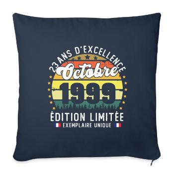 23 Ans Anniversaire Vintage Né en Octobre 1999 - Housse de coussin décorative 45 x 45 cm - bleu marine - Devant