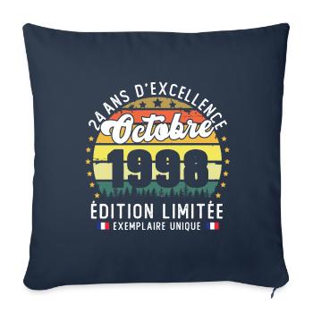 24 Ans Anniversaire Vintage Né en Octobre 1998 - Housse de coussin décorative 45 x 45 cm - bleu marine - Devant