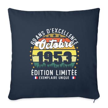 69 Ans Anniversaire Vintage Né en Octobre 1953 - Housse de coussin décorative 45 x 45 cm - bleu marine - Devant