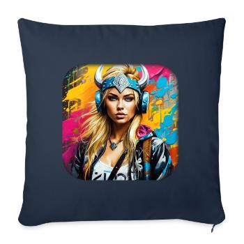 Modern Viking woman with headphones - Sofa pillowcase 17,3'' x 17,3'' (45 x 45 cm) - navy - Front