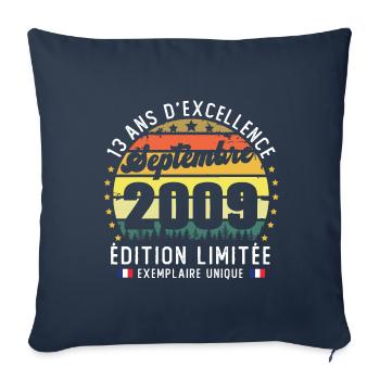 13 Ans Anniversaire Vintage Né en Septembre 2009 - Housse de coussin décorative 45 x 45 cm - bleu marine - Devant