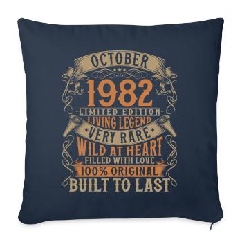 Octobre 1982 Cadeau d’anniversaire de naissance - Housse de coussin décorative 45 x 45 cm - bleu marine - Devant