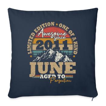 Juin 2011 Vintage Cadeau D’anniversaire 12 ans - Housse de coussin décorative 45 x 45 cm - bleu marine - Devant