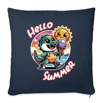 Bonjour crocodile drôle d’été avec un gros cornet de crème glacée - Housse de coussin décorative 45 x 45 cm - bleu marine - Devant