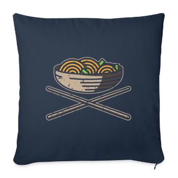 Bol et baguettes, cadeau cuisine asiatique - Housse de coussin décorative 45 x 45 cm - bleu marine - Devant