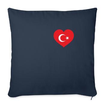 Coeur Croissant Étoile Drapeau Turquie Drapeau Istanbul - Housse de coussin décorative 45 x 45 cm - bleu marine - Devant