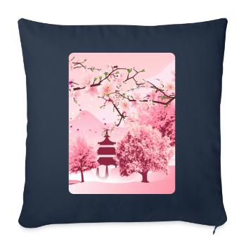 Art japonais de fleur de cerisier japonais - Housse de coussin décorative 45 x 45 cm - bleu marine - Devant