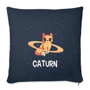 Chat dans l'espace Caturn - Housse de coussin décorative 45 x 45 cm - bleu marine - Devant