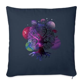 Arbre de la galaxie de la vie, planètes, système solaire, - Housse de coussin décorative 45 x 45 cm - bleu marine - Devant
