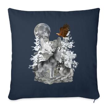 Loups, Hiver, Aigle, Lune - Housse de coussin décorative 45 x 45 cm - bleu marine - Devant